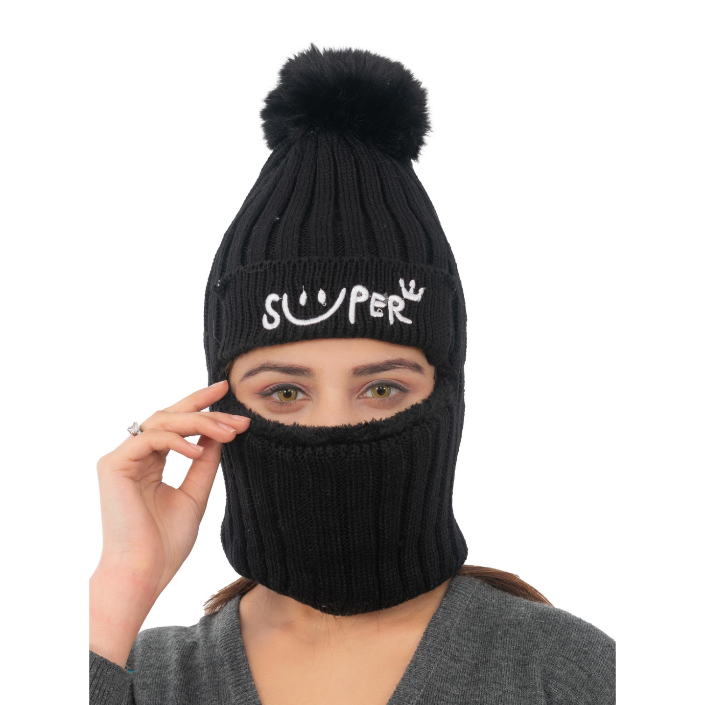 Warm and Stylish Woolen Monkey Cap Black AMOLDO AMOLDO Fashion