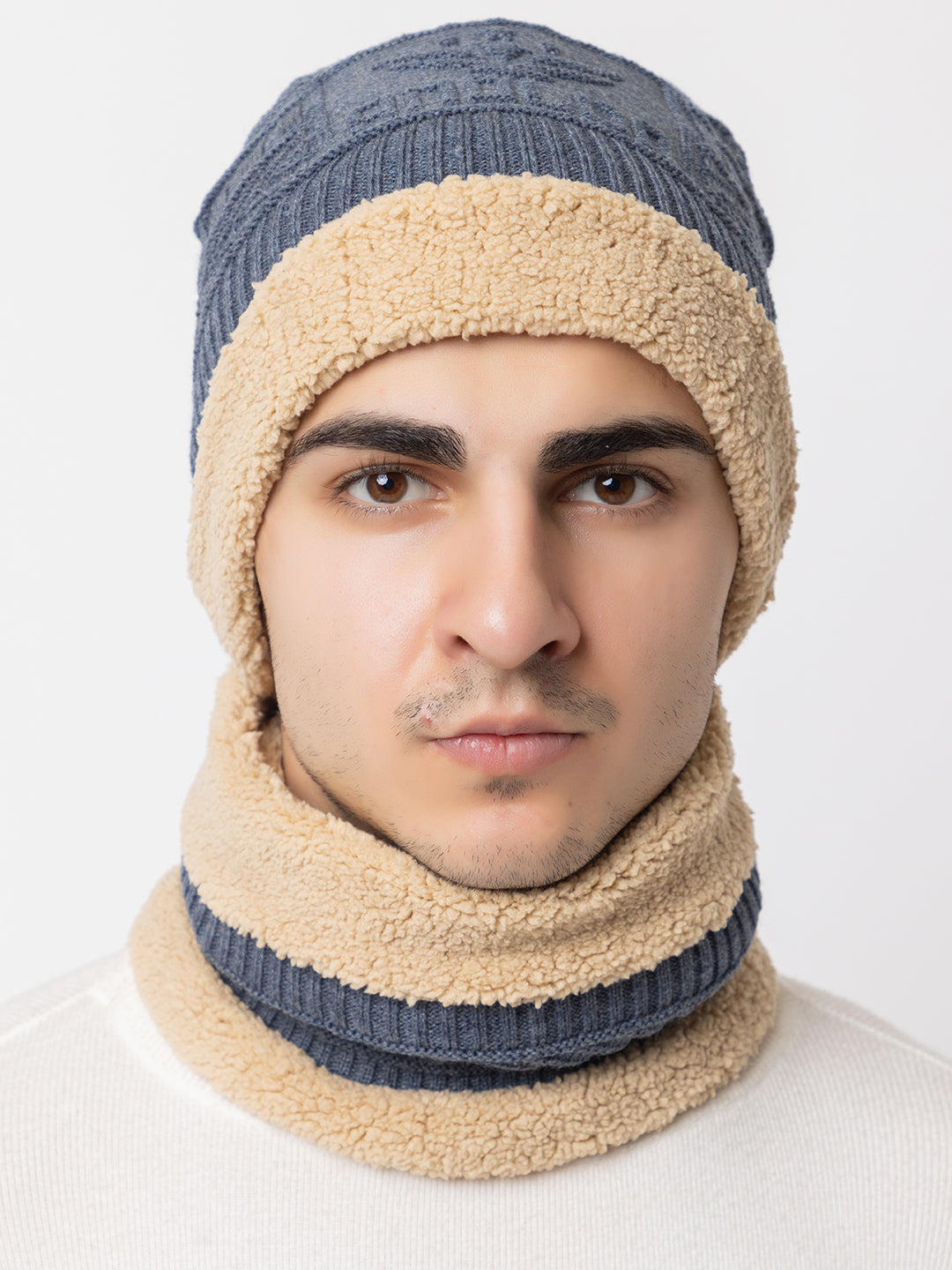 Winter Woolen Beanie cap & neck set - Grey