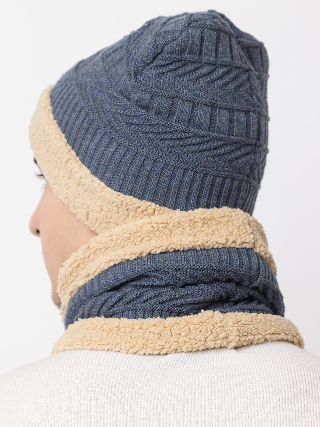 Winter Woolen Beanie cap & neck set - Grey