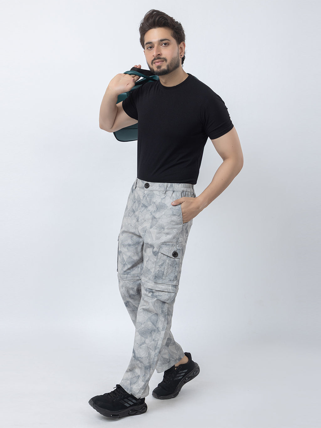 Men's 2-in-1 Camouflage Convertible Cargo Pants - Light Grey