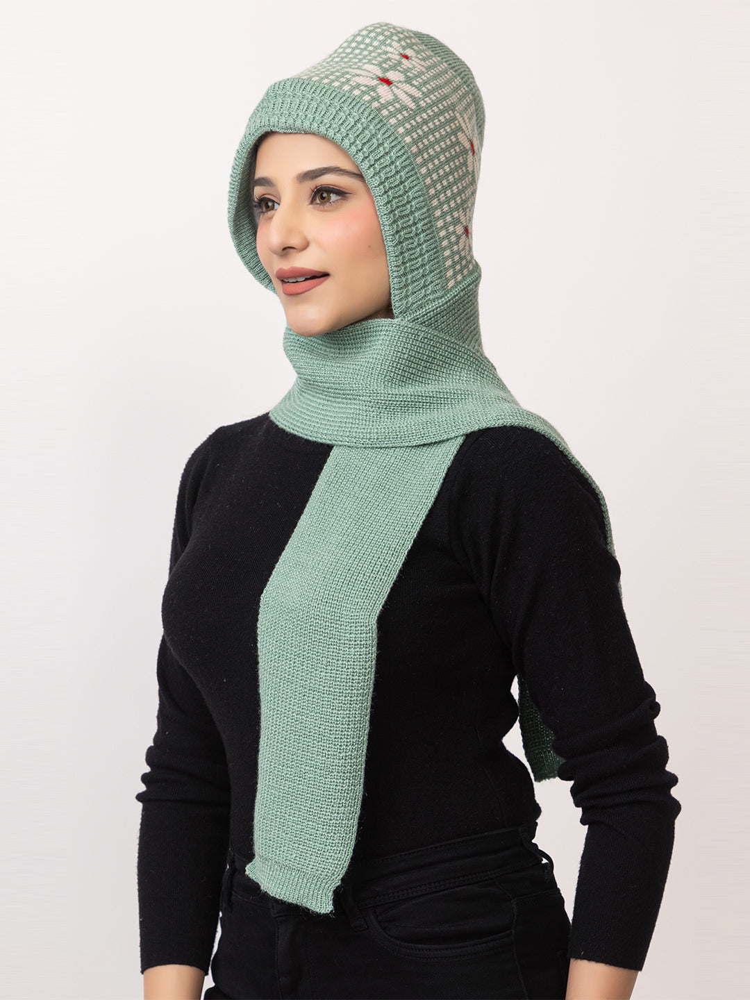 Seagreen flower muffler cap