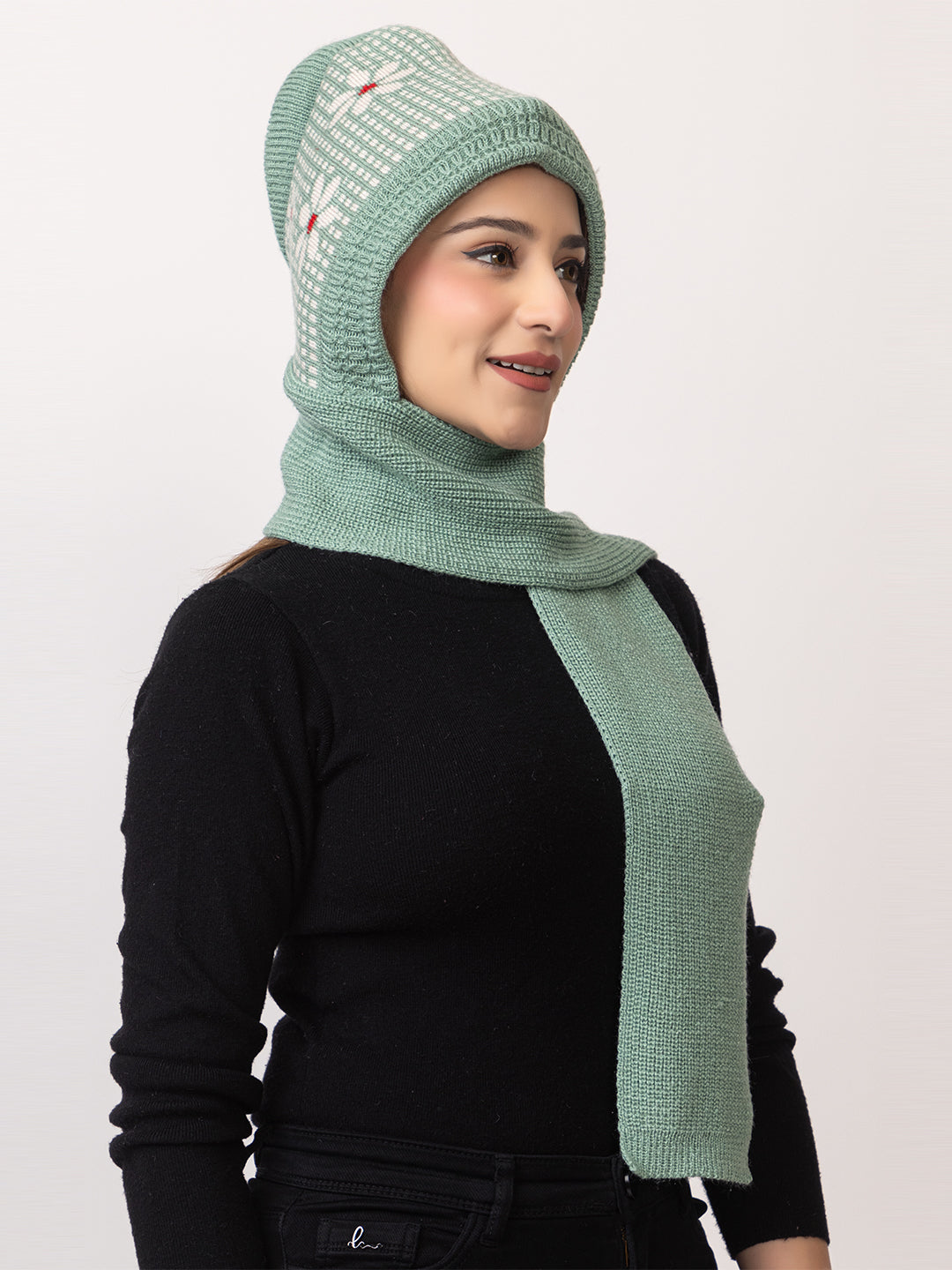 Seagreen flower muffler cap