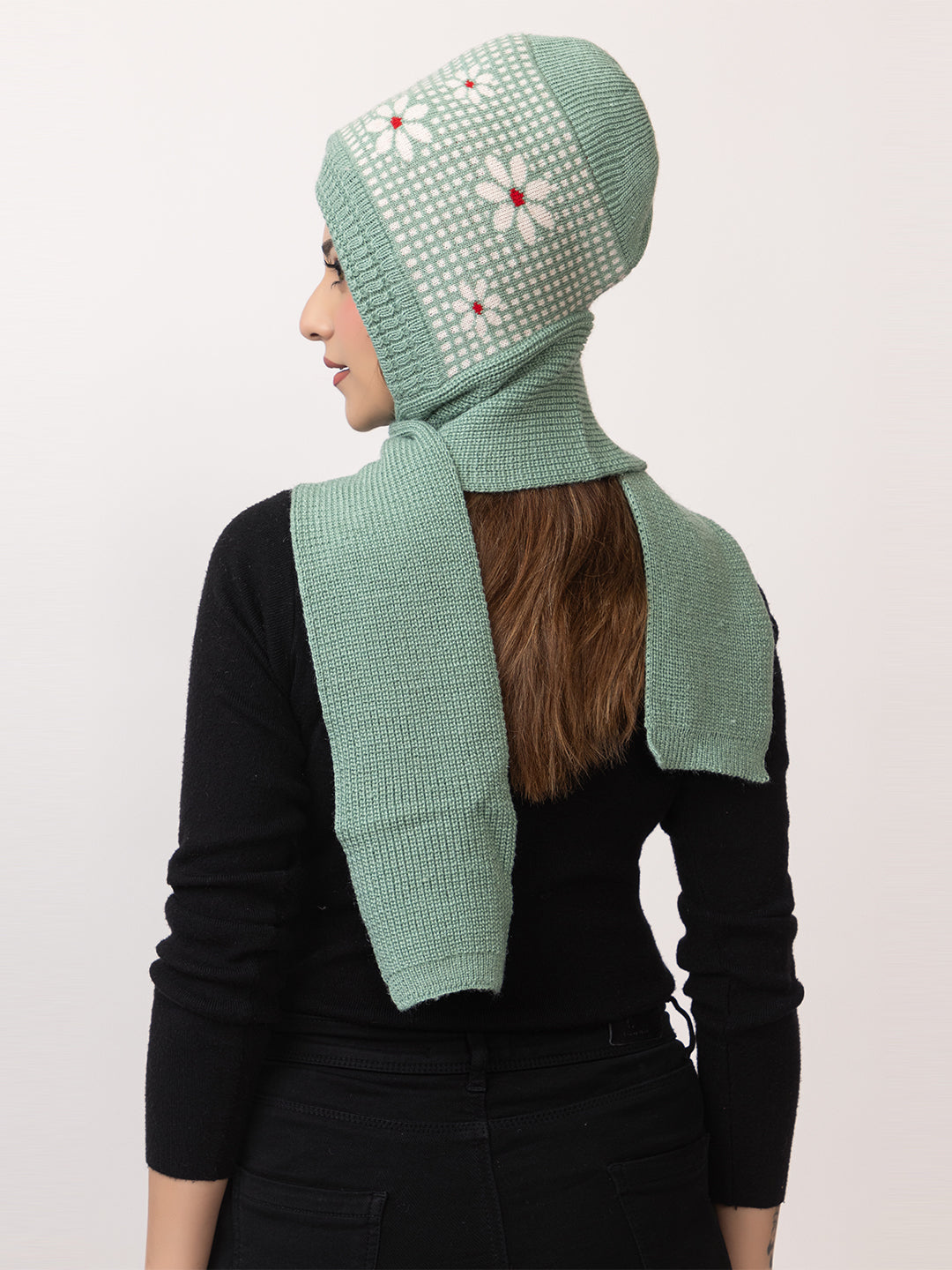 Seagreen flower muffler cap