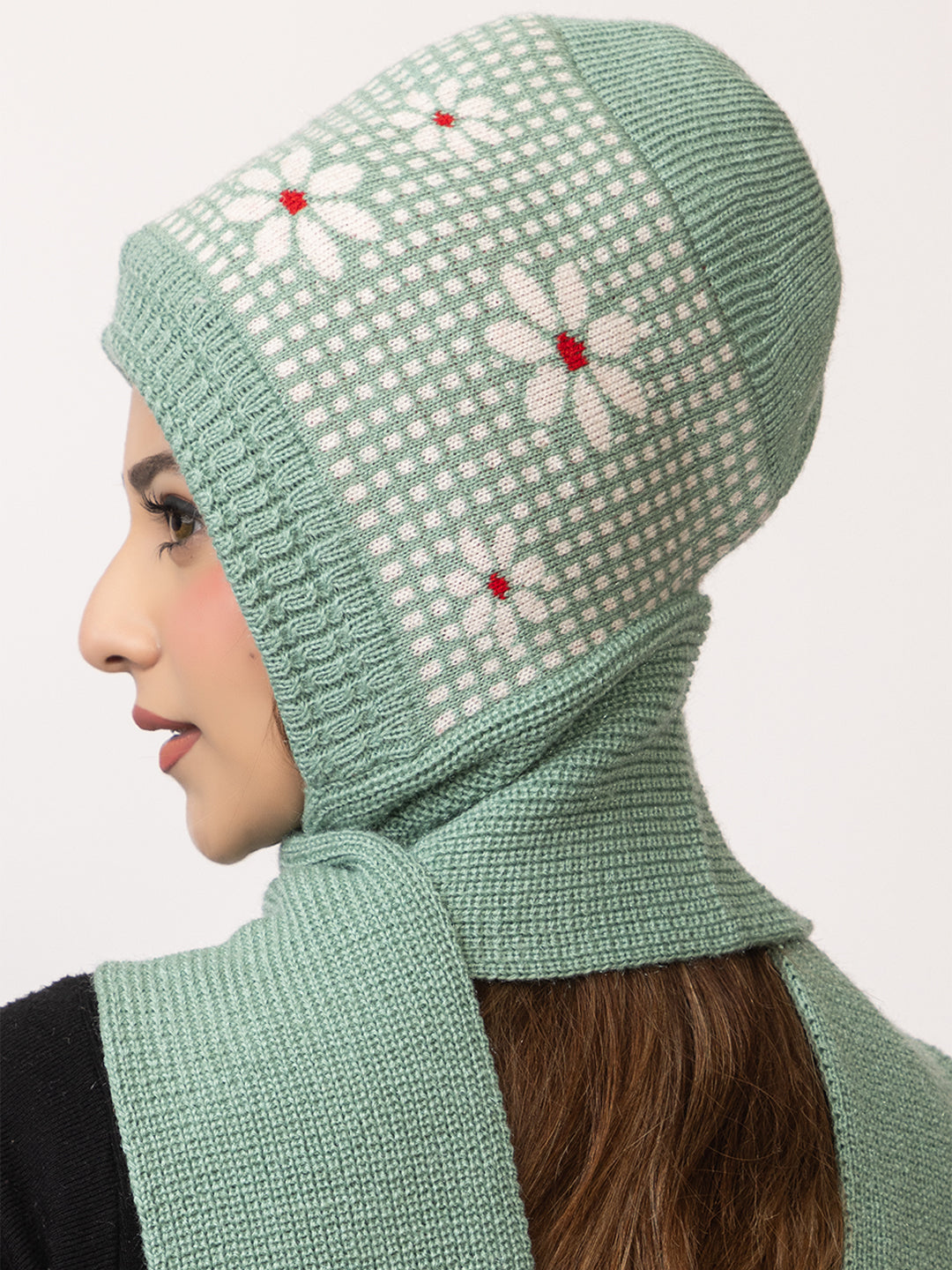 Seagreen flower muffler cap