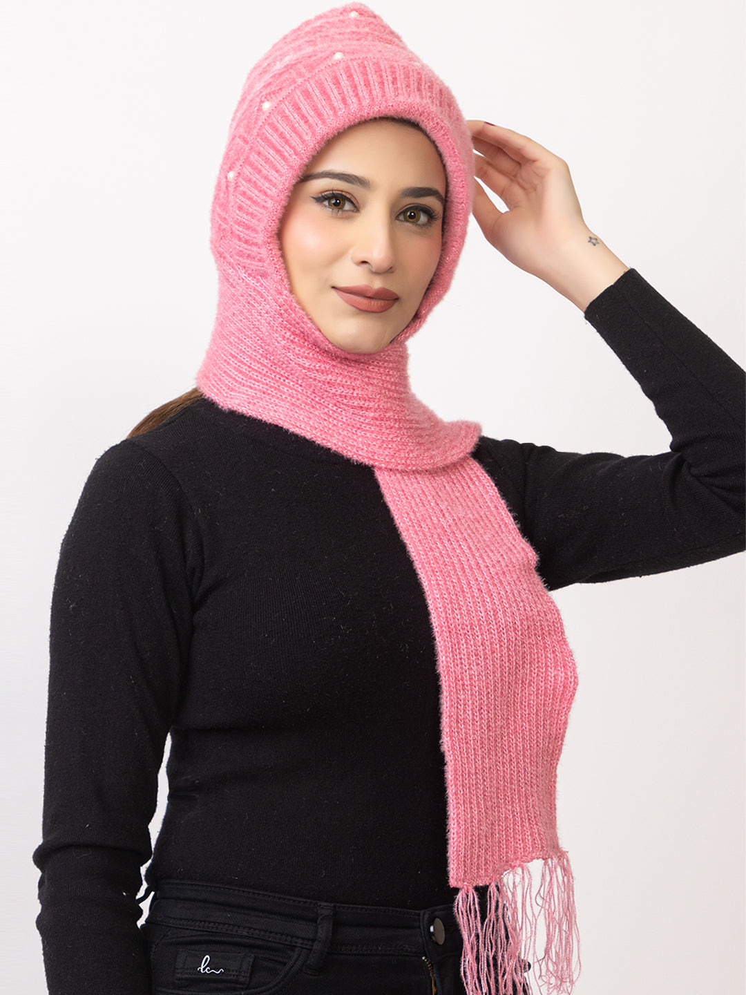 Pink moti muffler cap