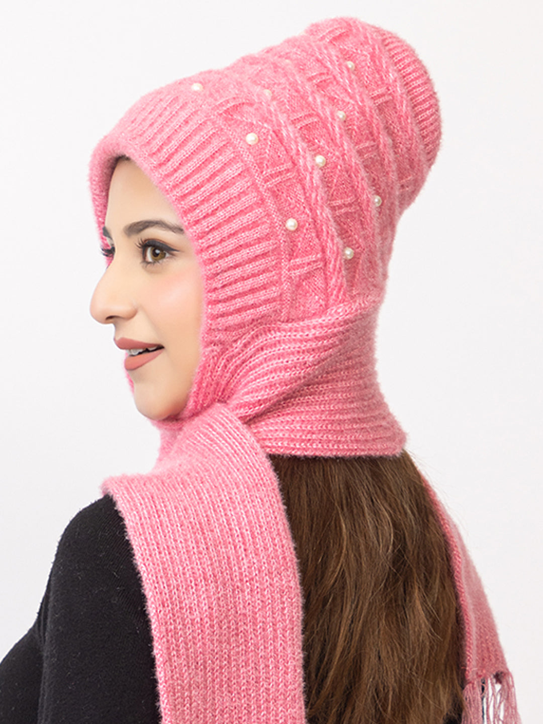 Pink moti muffler cap