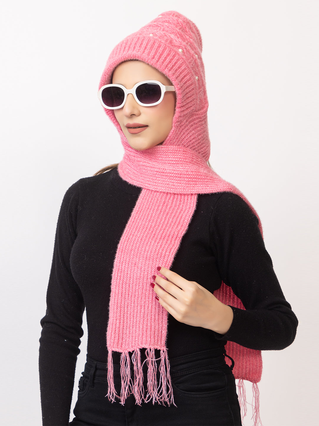 Pink moti muffler cap