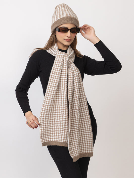 Brown dots scarf cap combo