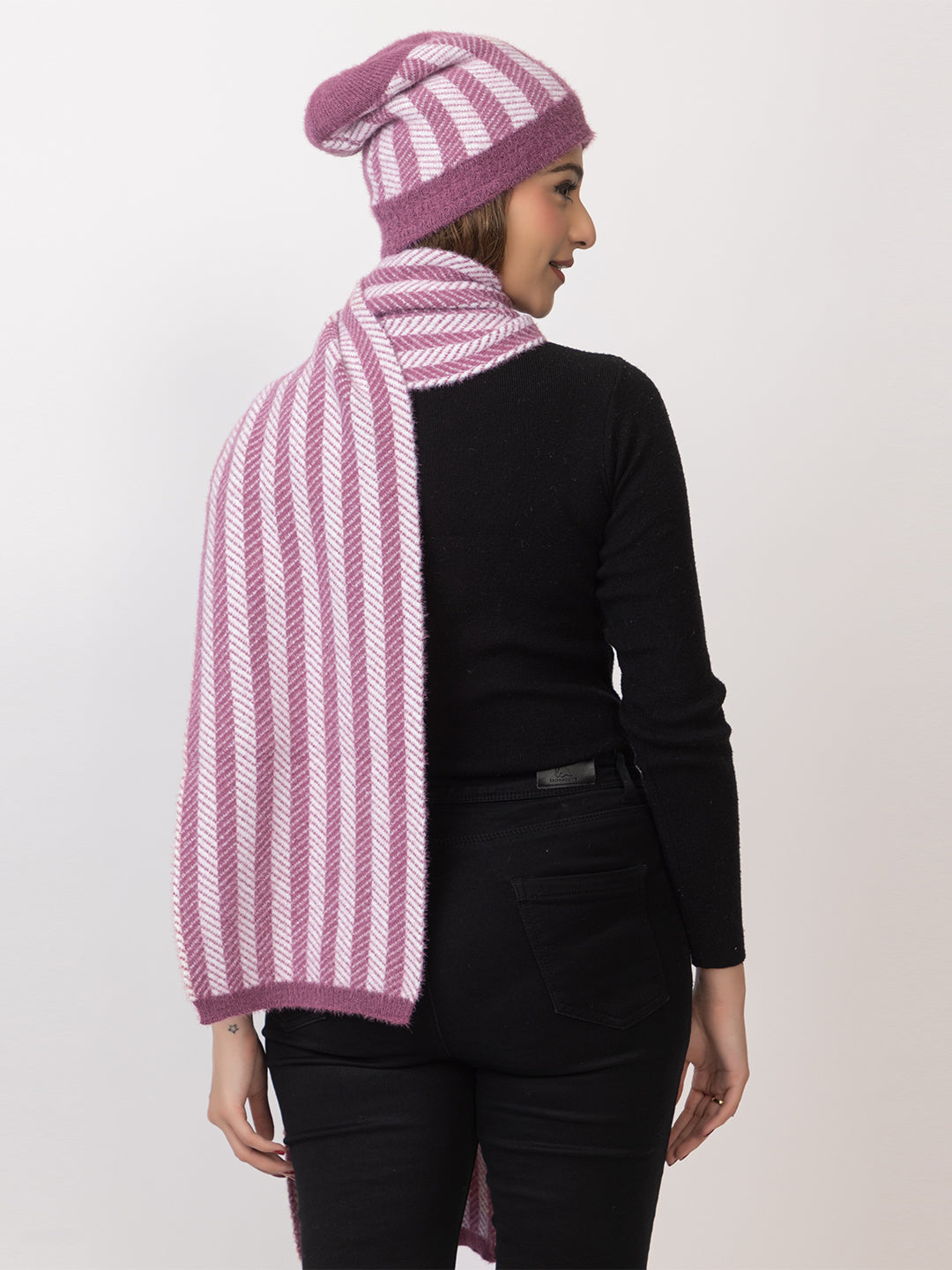 Pink striper scarf cap combo