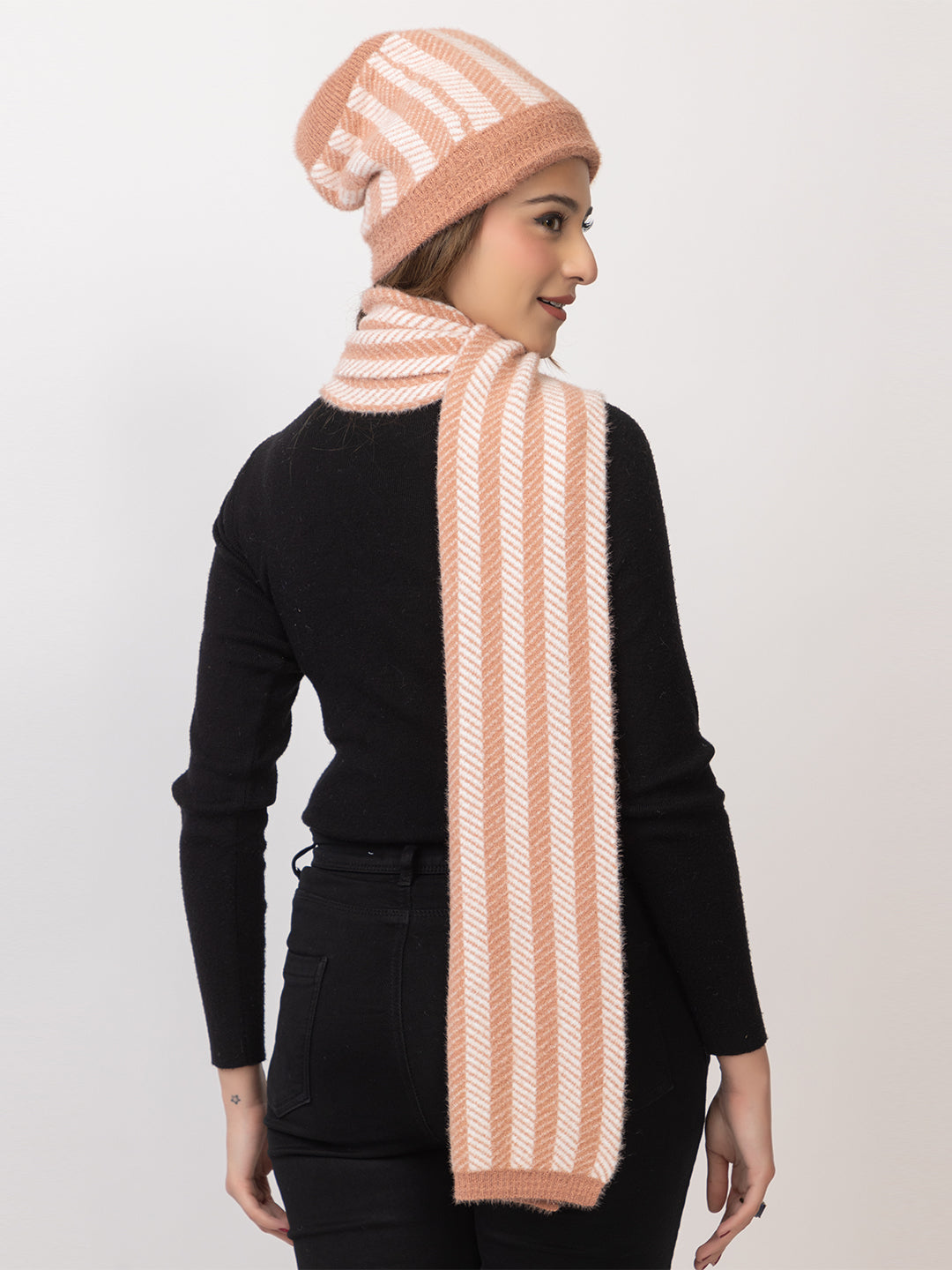 Orange striper scarf cap combo