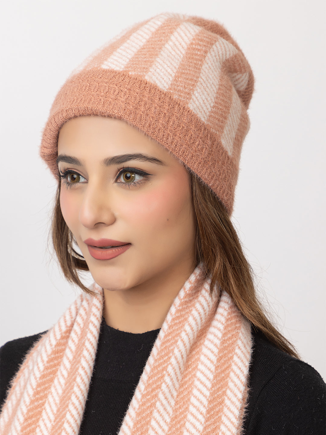 Orange striper scarf cap combo