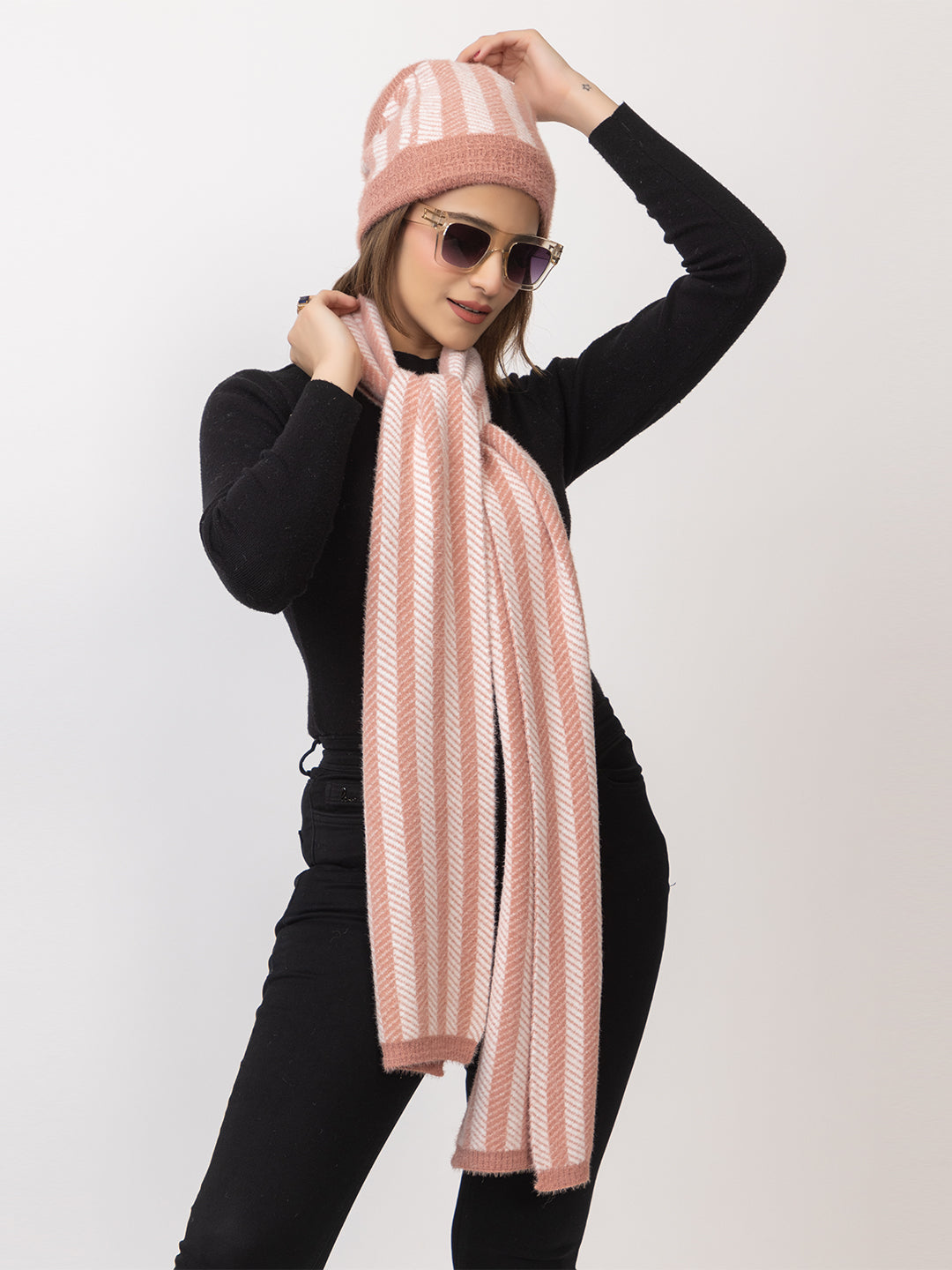 Orange striper scarf cap combo