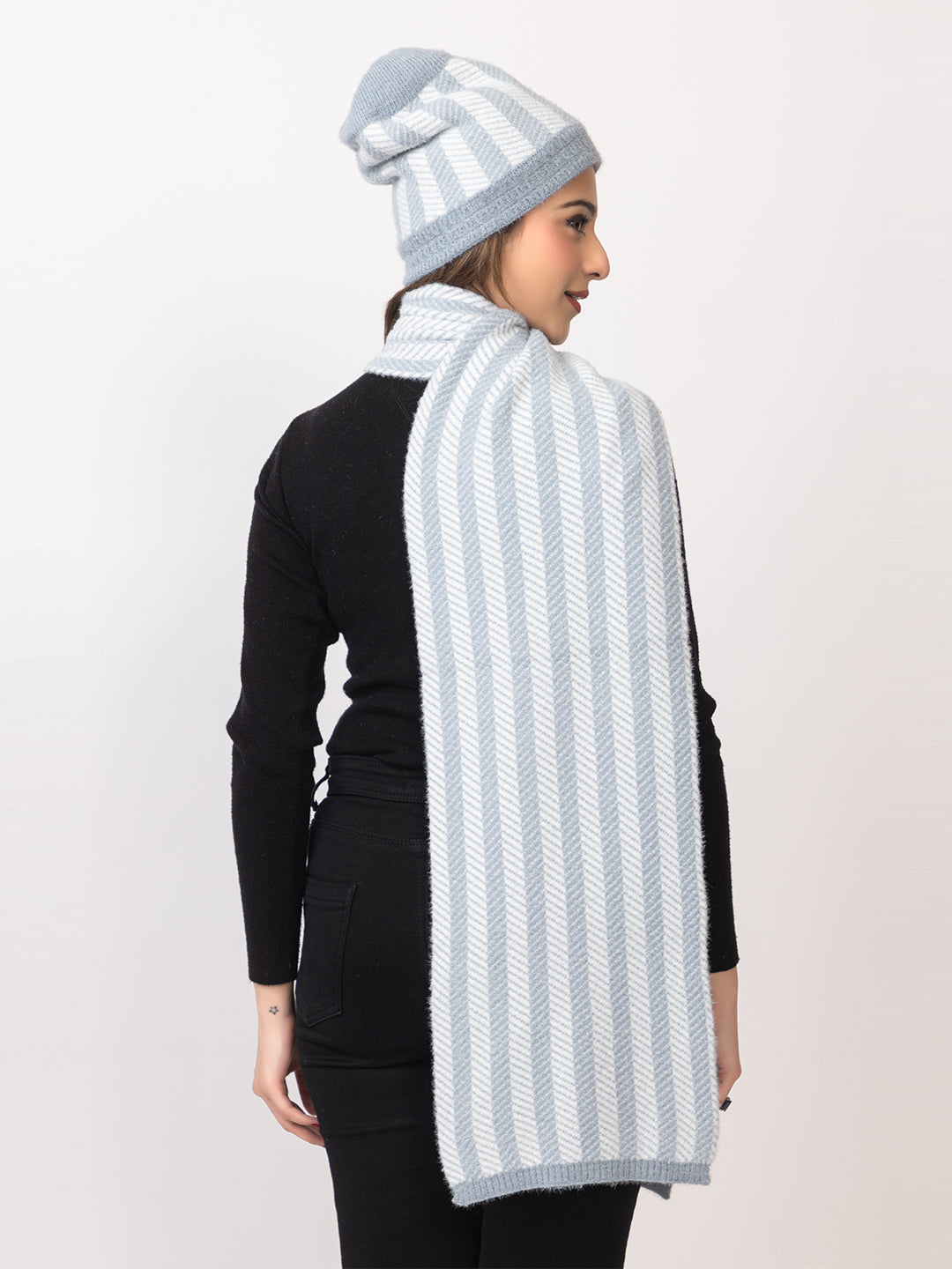 Light grey striper scarf cap combo