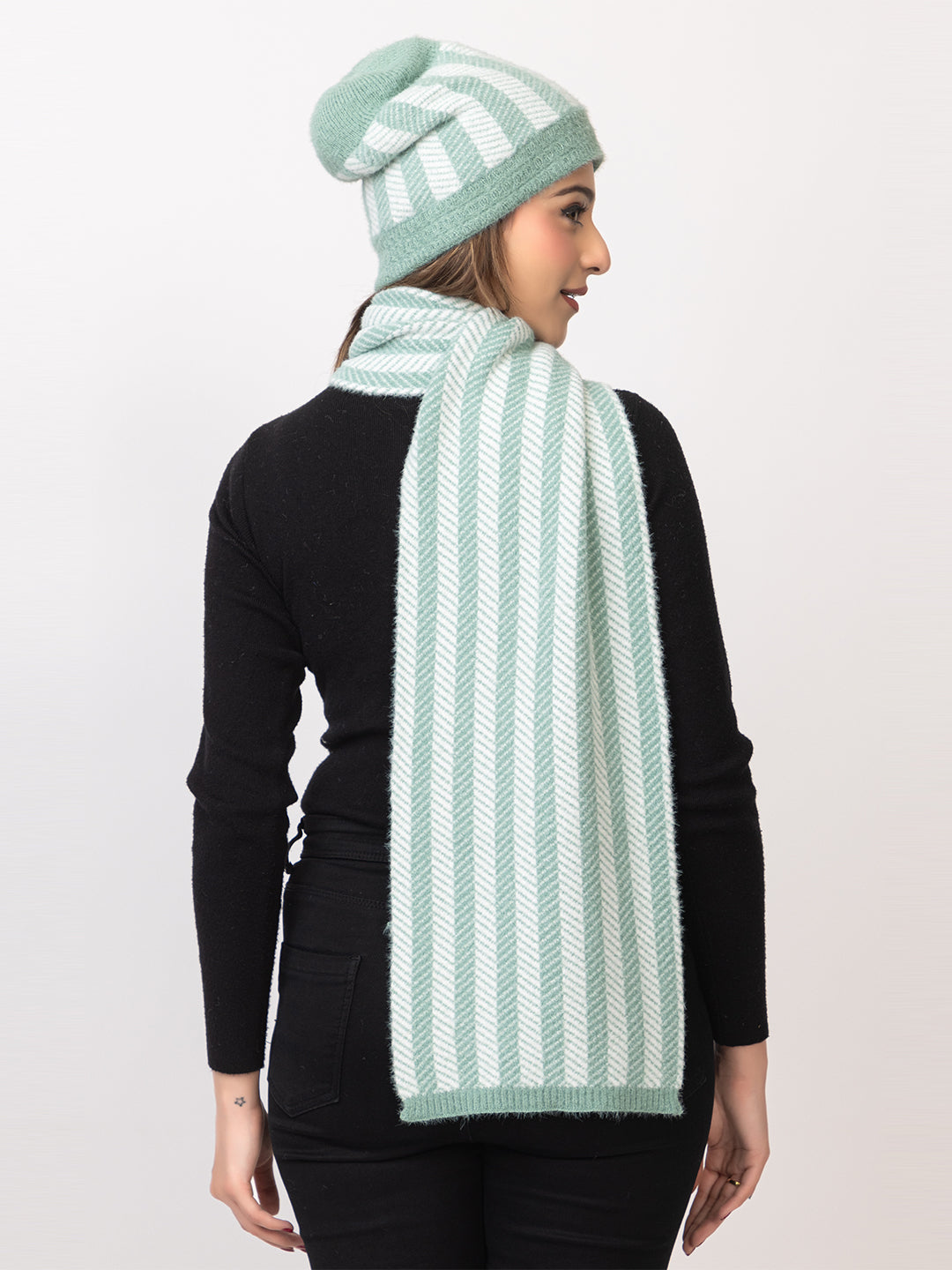 Green striper scarf cap combo