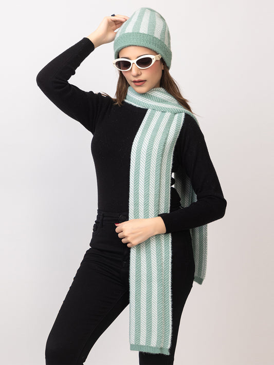 Green striper scarf cap combo