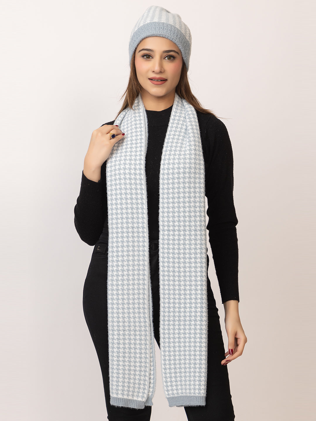 Light Grey Dots scarf cap combo