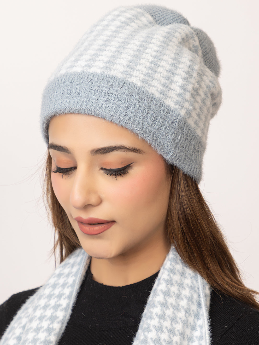 Light Grey Dots scarf cap combo