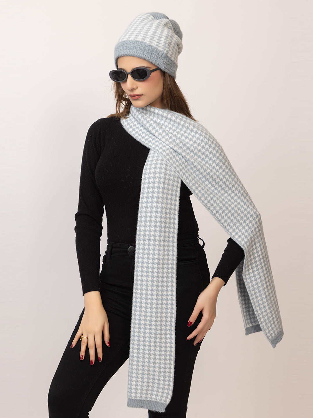 Light Grey Dots scarf cap combo