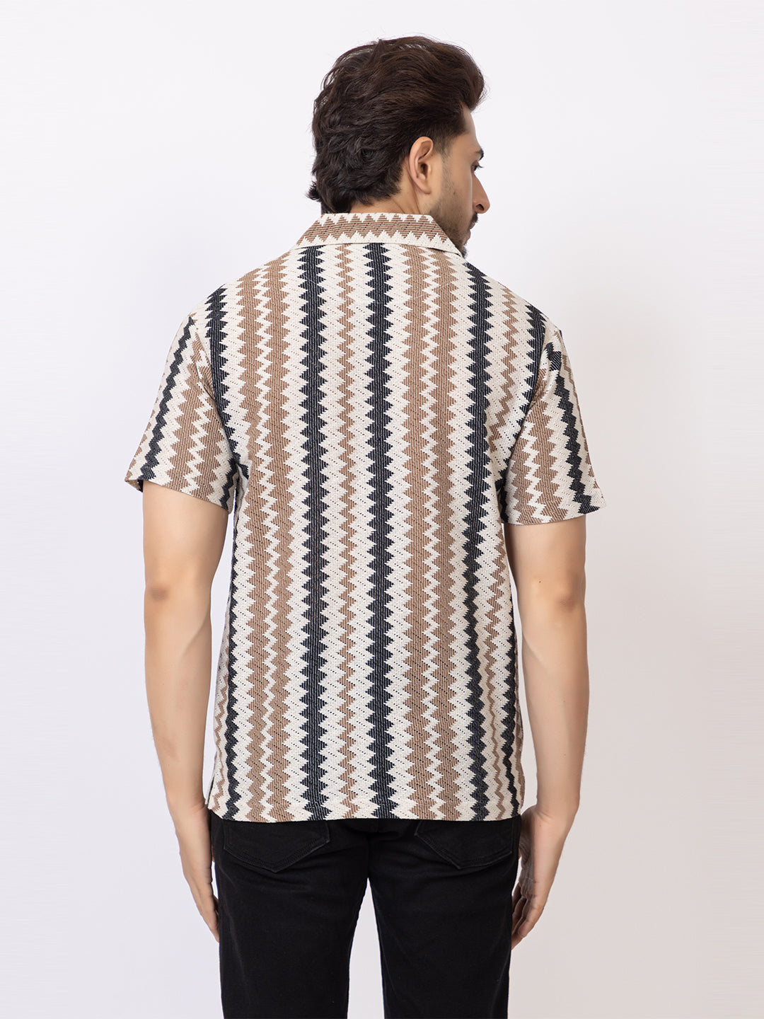 Amoldo Men’s Pure Cotton Zig-Zag Printed Polo T-Shirt | Soft Breathable Fabric | Casual & Trendy Look