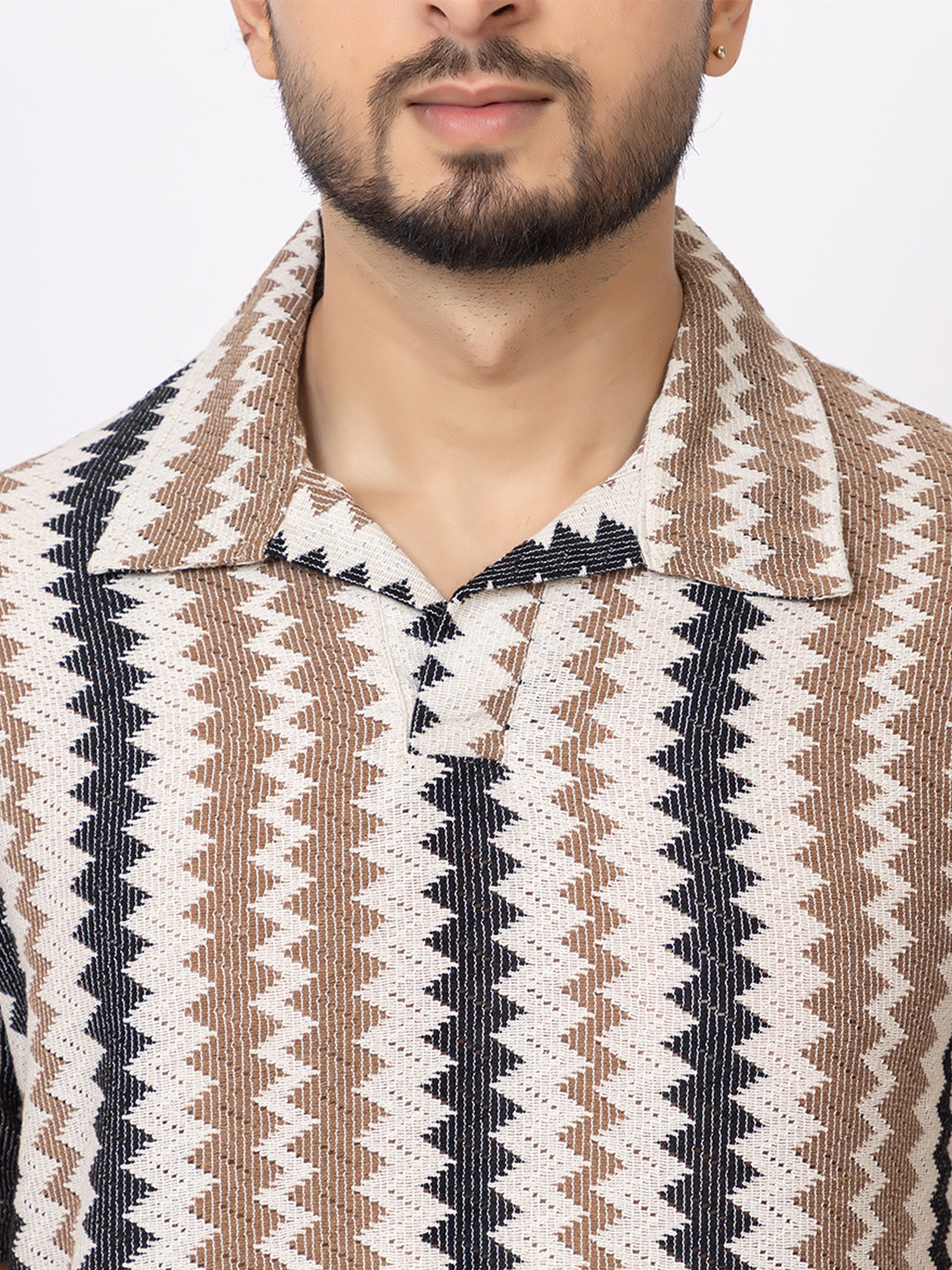 Amoldo Men’s Pure Cotton Zig-Zag Printed Polo T-Shirt | Soft Breathable Fabric | Casual & Trendy Look