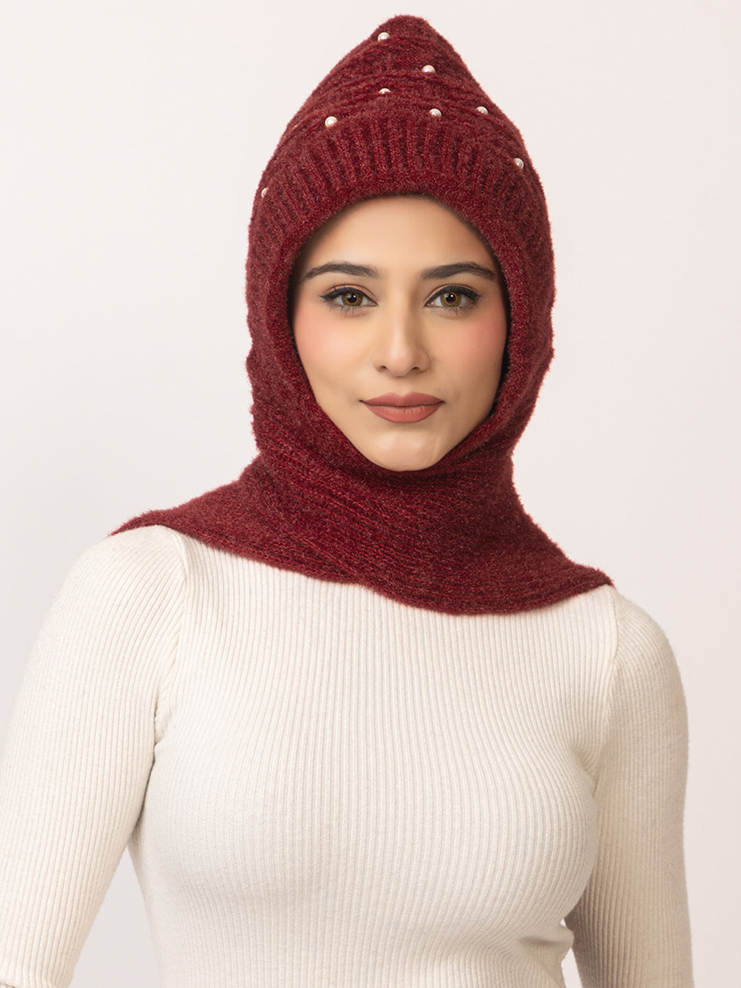 Maroon moti muffler cap