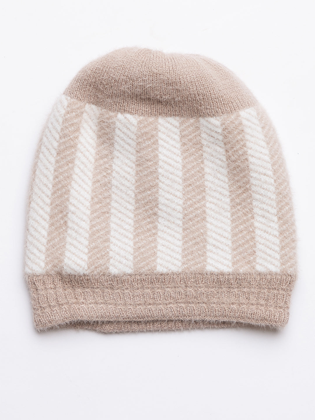 Beige striper scarf cap combo