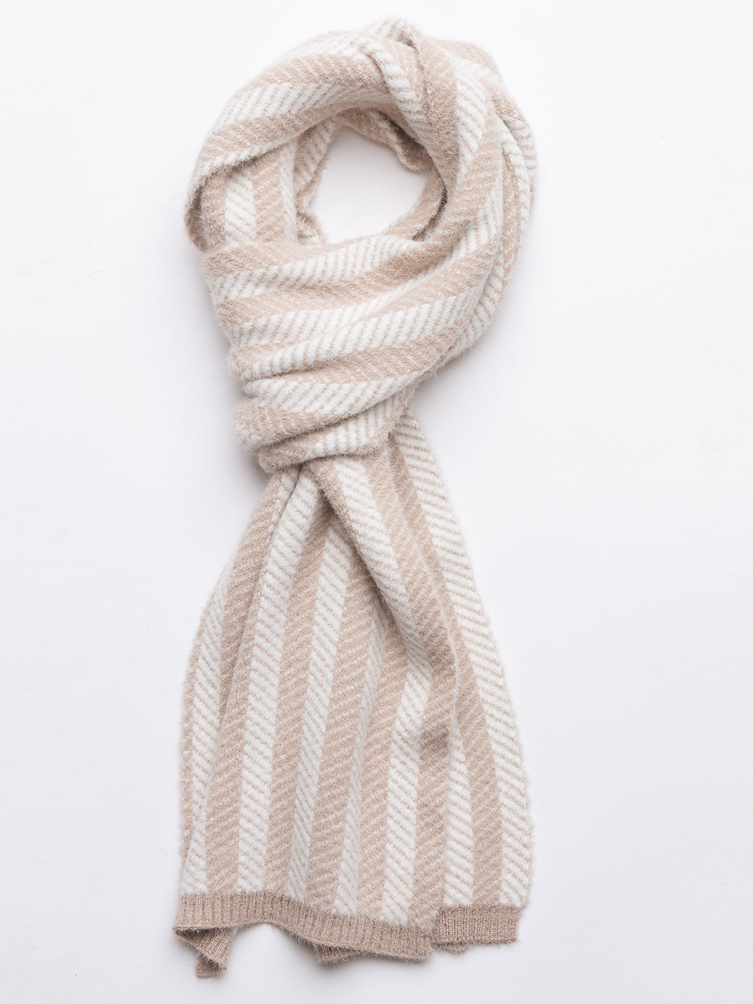 Beige striper scarf cap combo