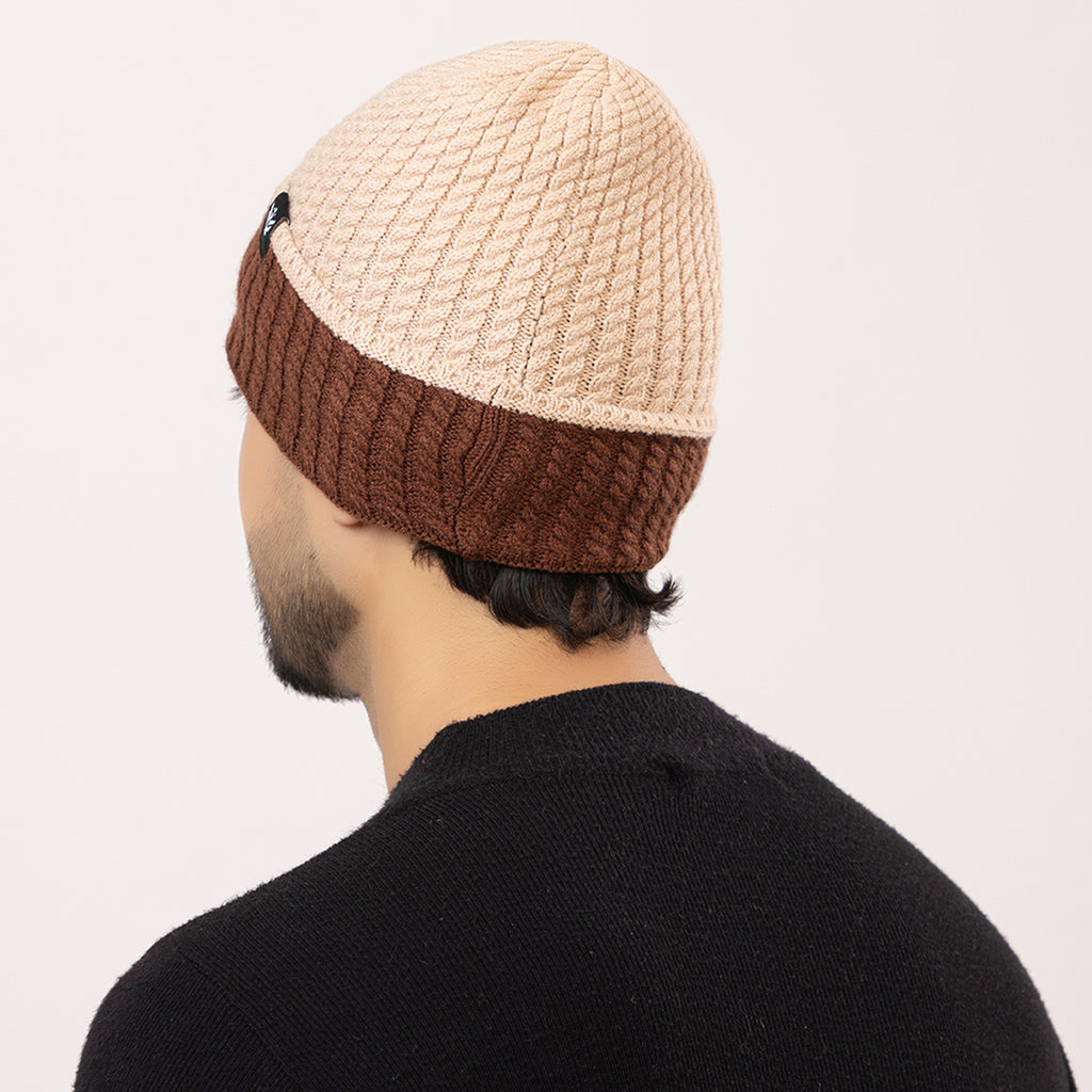 Unisex Woolen Winter Cap | Warm Knit Beanie - Beige