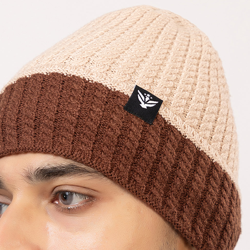 Unisex Woolen Winter Cap | Warm Knit Beanie - Beige