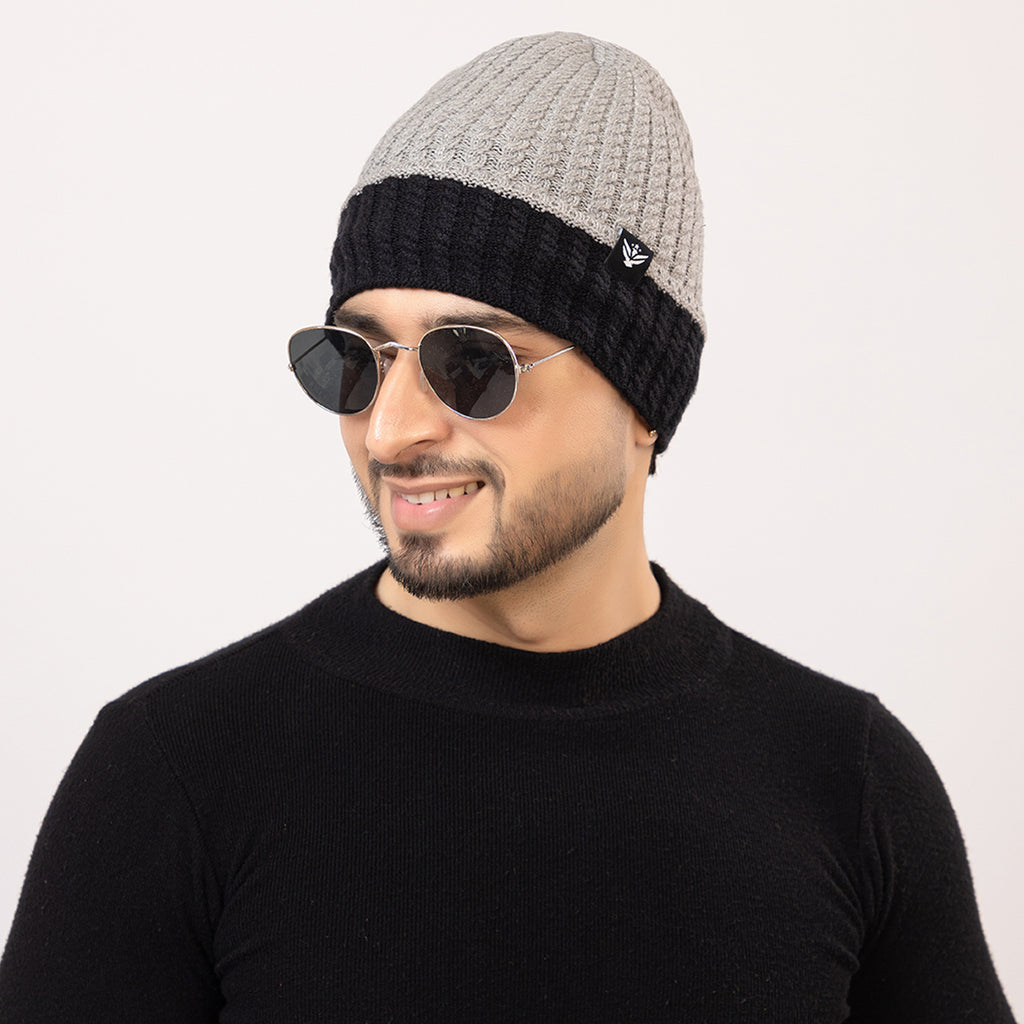 Unisex Woolen Winter Cap | Warm Knit Beanie - Grey