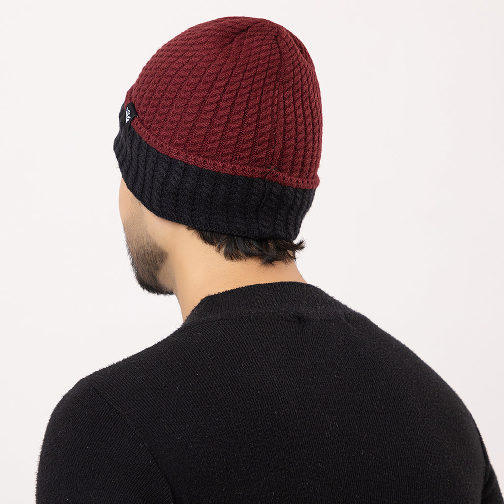 Unisex Woolen Winter Cap | Warm Knit Beanie - Maroon