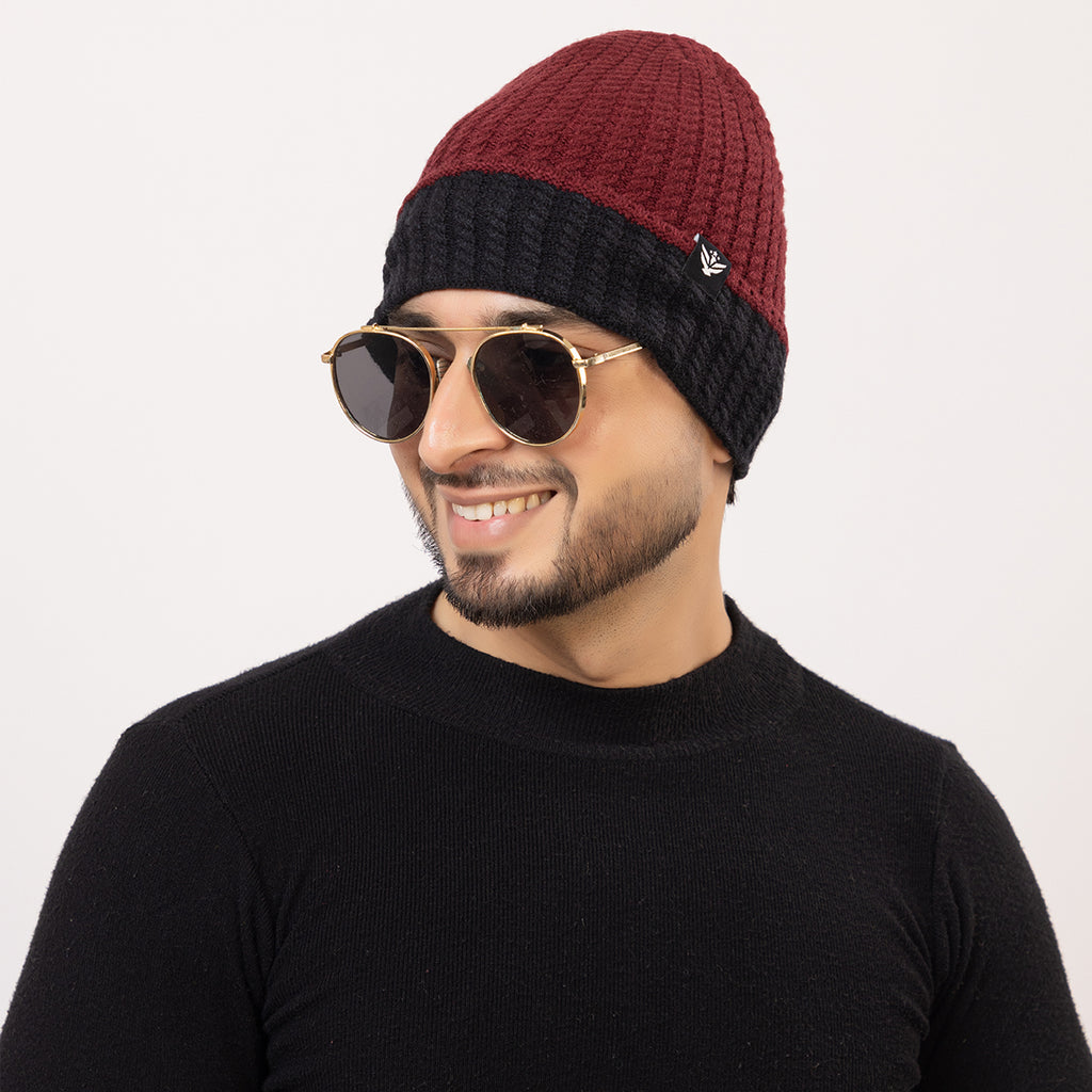 Unisex Woolen Winter Cap | Warm Knit Beanie - Maroon