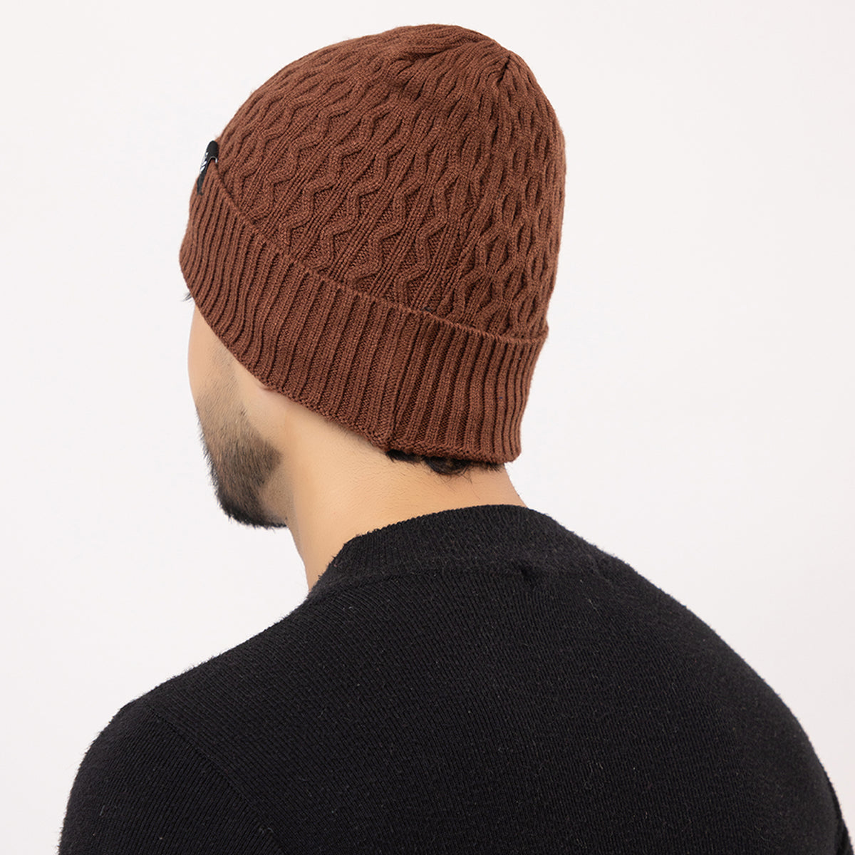 Unisex Woolen Beanie Cap | Warm Winter Hat | Zigzag Design - Brown