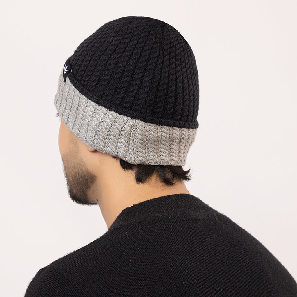Unisex Woolen Winter Cap | Warm Knit Beanie - Black