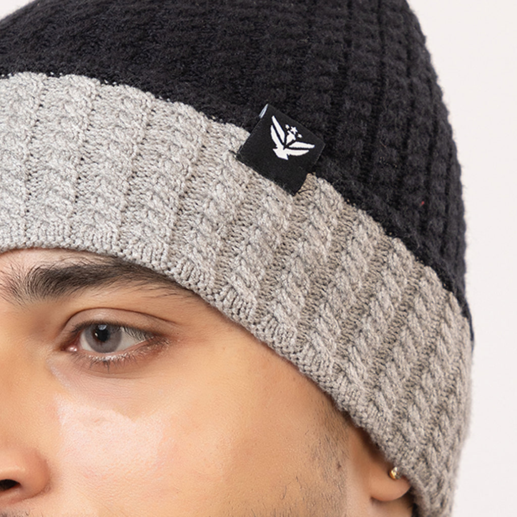 Unisex Woolen Winter Cap | Warm Knit Beanie - Black