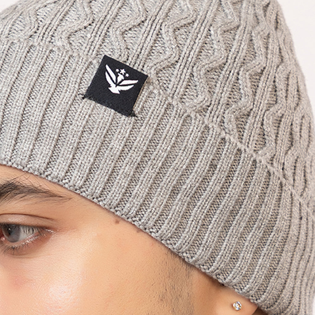 Unisex Woolen Beanie Cap | Warm Winter Hat | Zigzag Design - Grey
