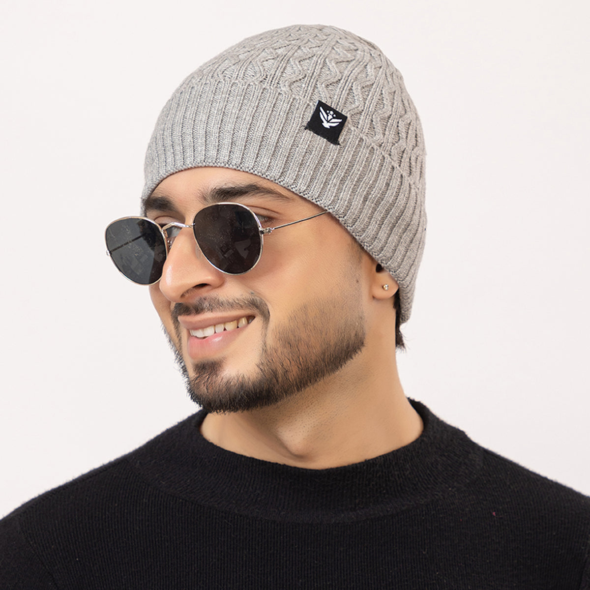 Unisex Woolen Beanie Cap | Warm Winter Hat | Zigzag Design - Grey