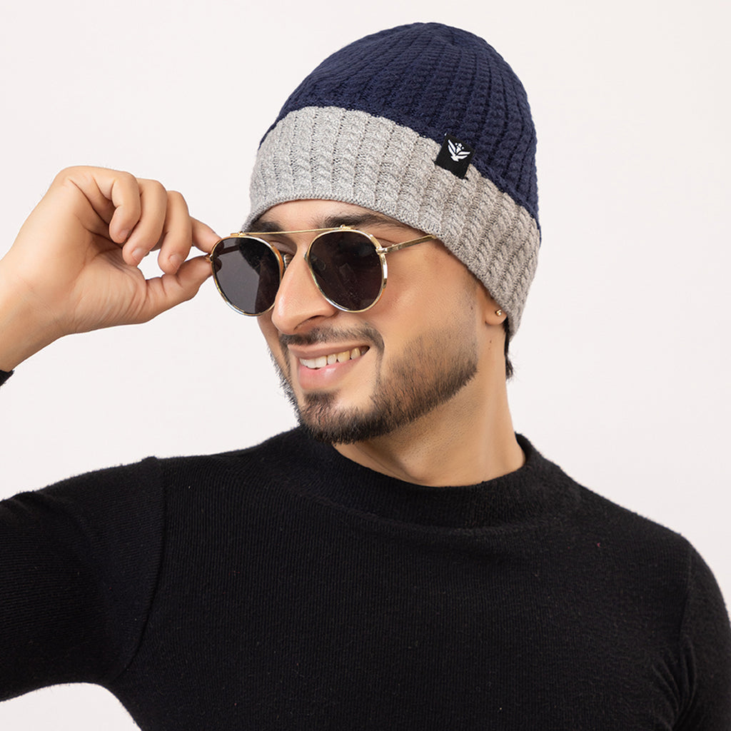 Unisex Woolen Winter Cap | Warm Knit Beanie - Dark Blue