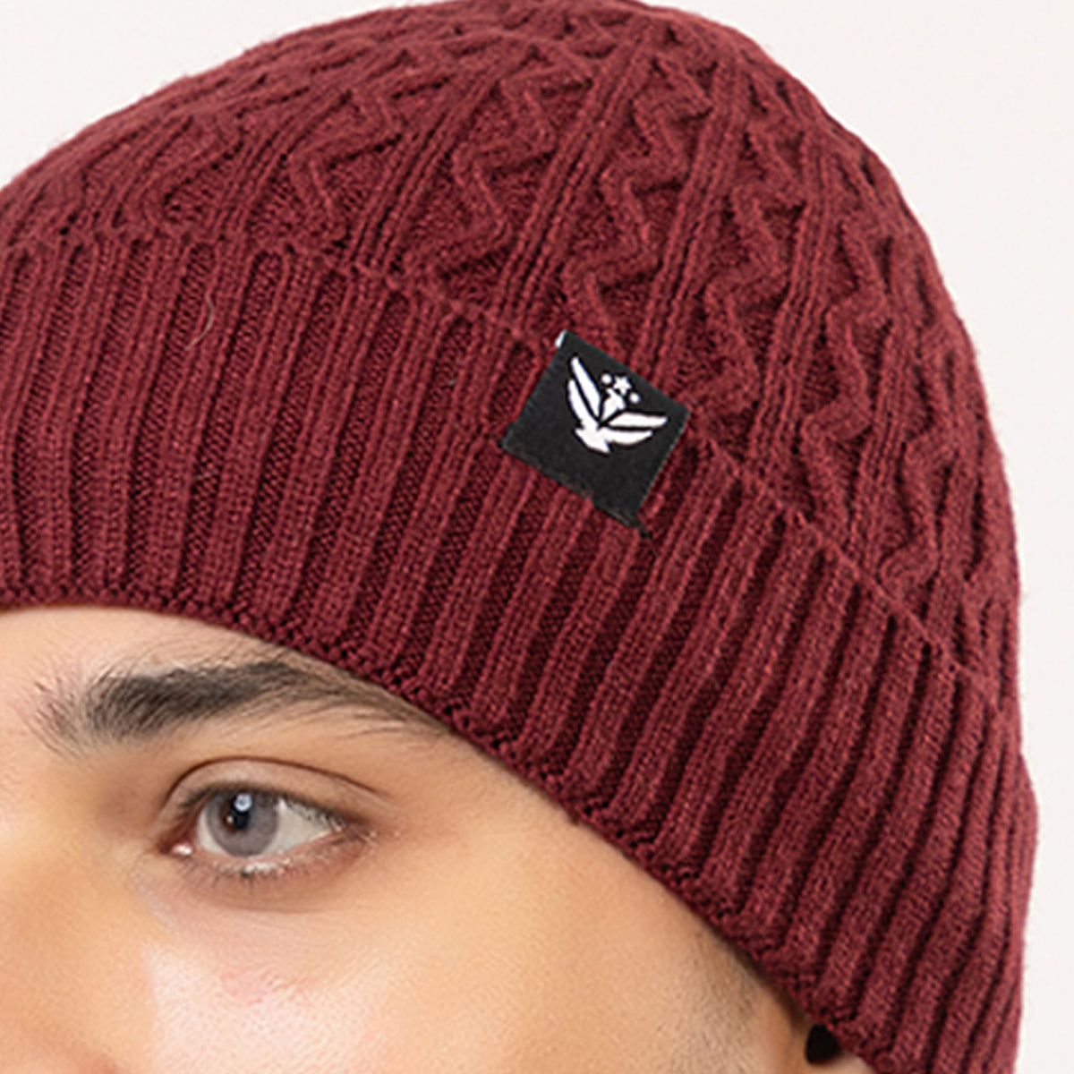 Unisex Woolen Beanie Cap | Warm Winter Hat | Zigzag Design - Maroon