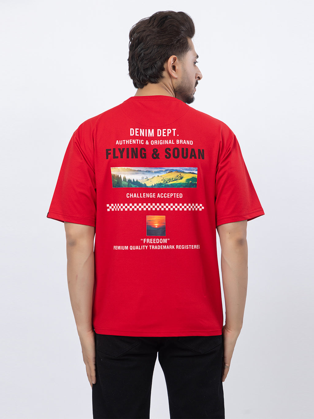 Men Oversized/Drop Shoulder Printed T-Shirt - Red