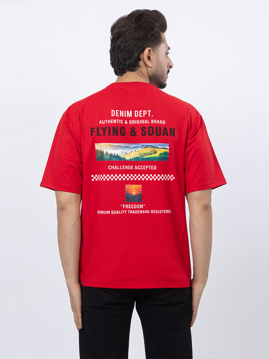 Men Oversized/Drop Shoulder Printed T-Shirt - Red