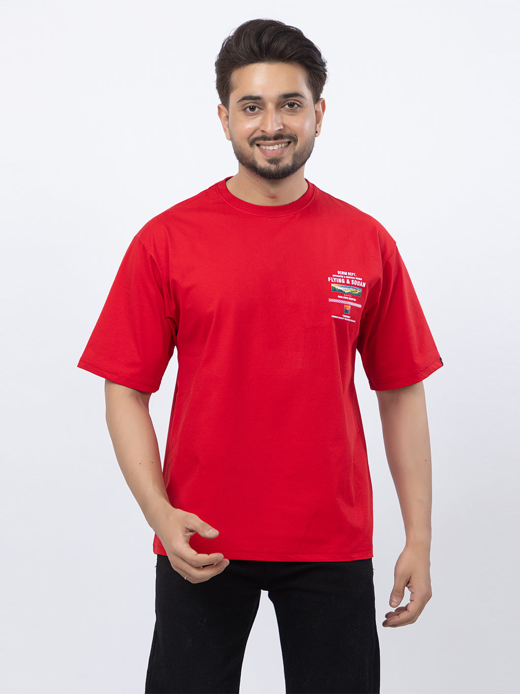 Men Oversized/Drop Shoulder Printed T-Shirt - Red