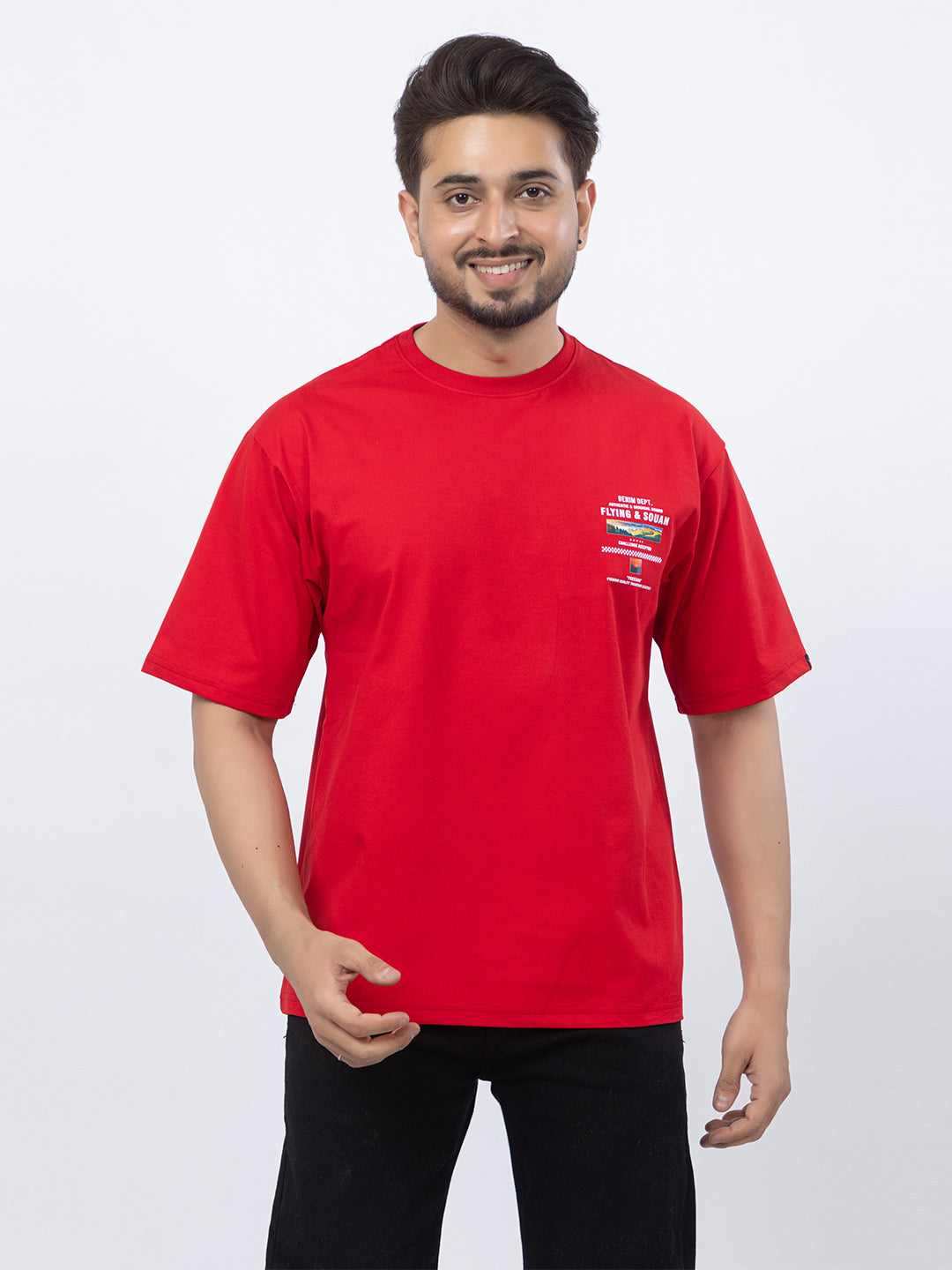 Men Oversized/Drop Shoulder Printed T-Shirt - Red
