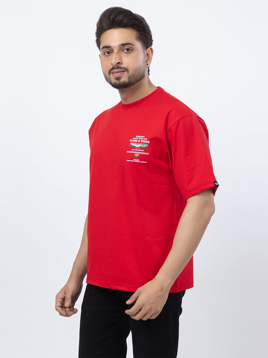 Men Oversized/Drop Shoulder Printed T-Shirt - Red
