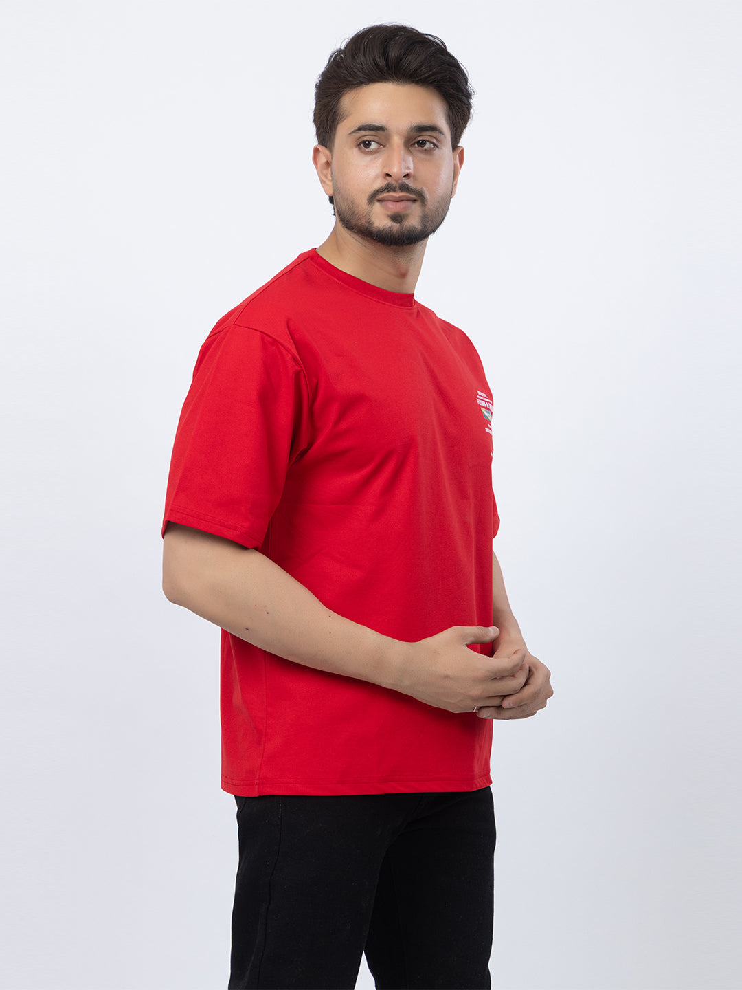 Men Oversized/Drop Shoulder Printed T-Shirt - Red
