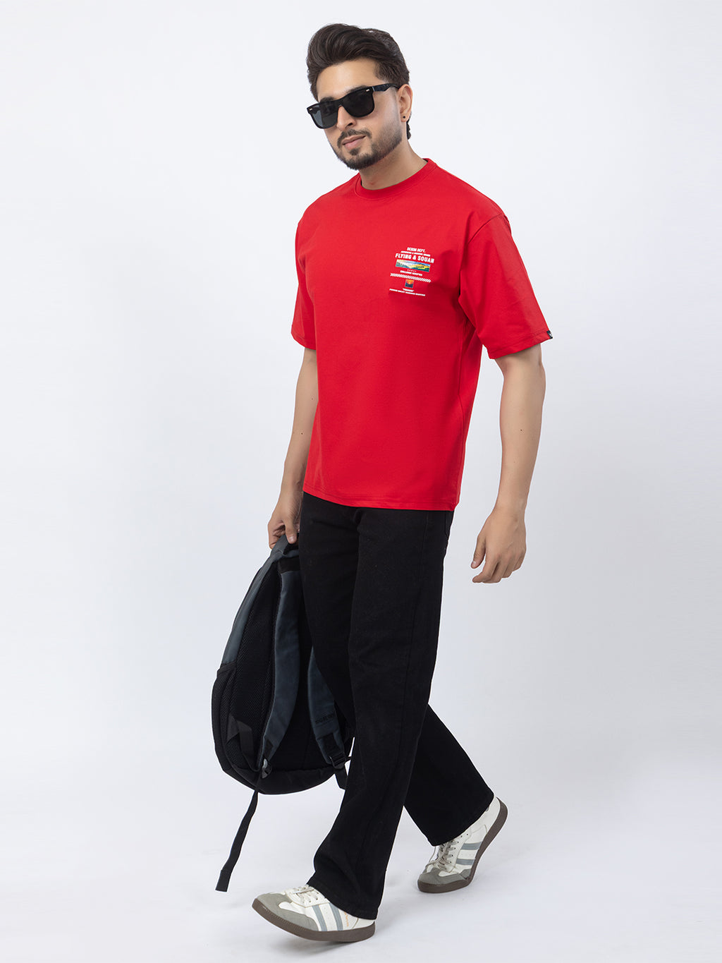Men Oversized/Drop Shoulder Printed T-Shirt - Red