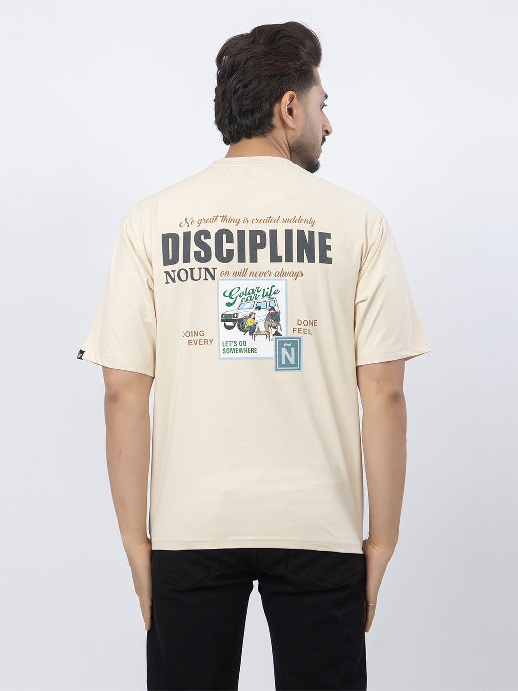 Men Oversized/Drop Shoulder Printed T-Shirt - Cream