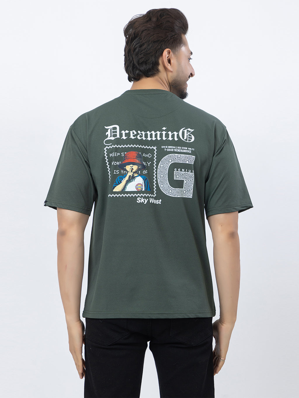 Men Oversized/Drop Shoulder Printed T-Shirt - Olive
