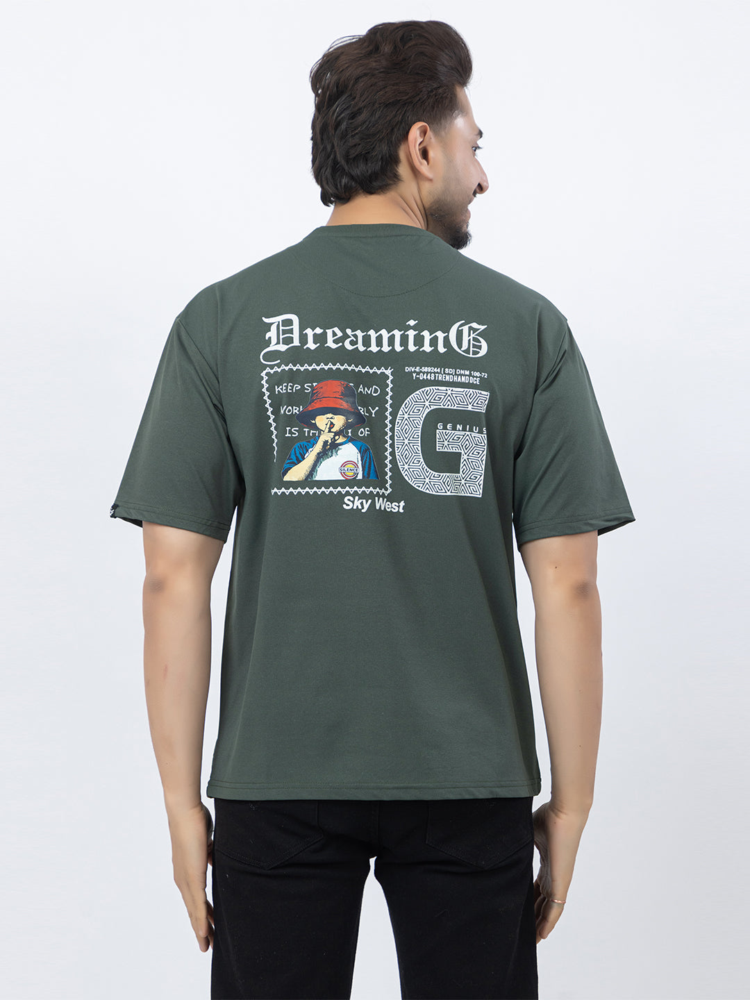 Men Oversized/Drop Shoulder Printed T-Shirt - Olive