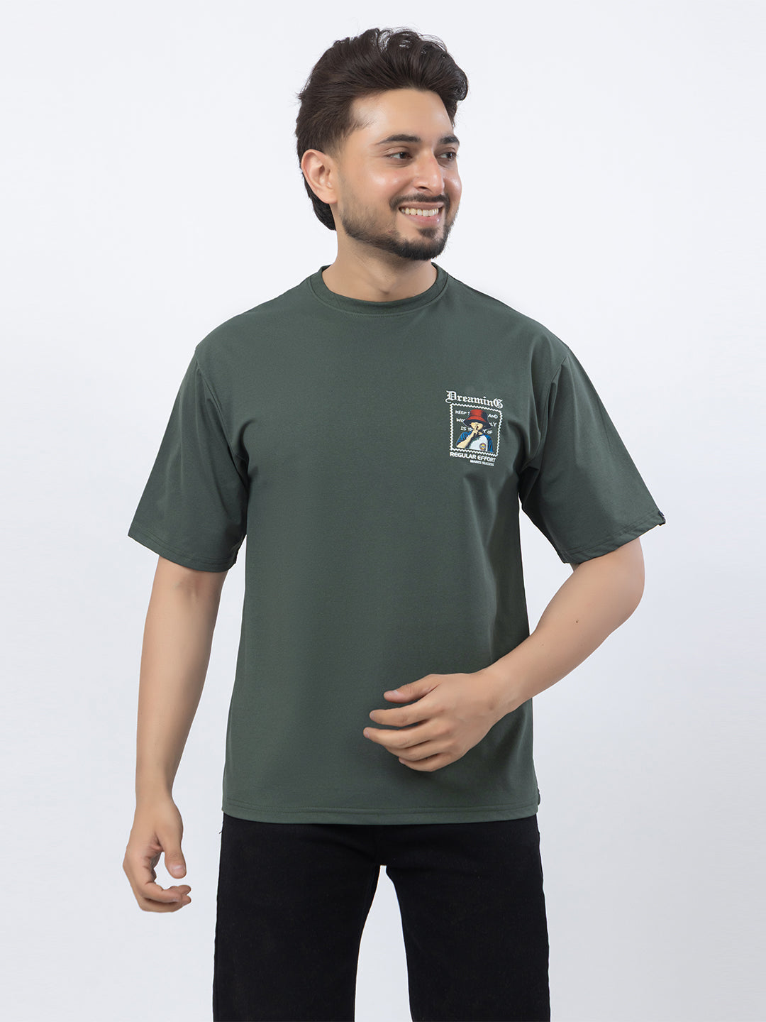 Men Oversized/Drop Shoulder Printed T-Shirt - Olive